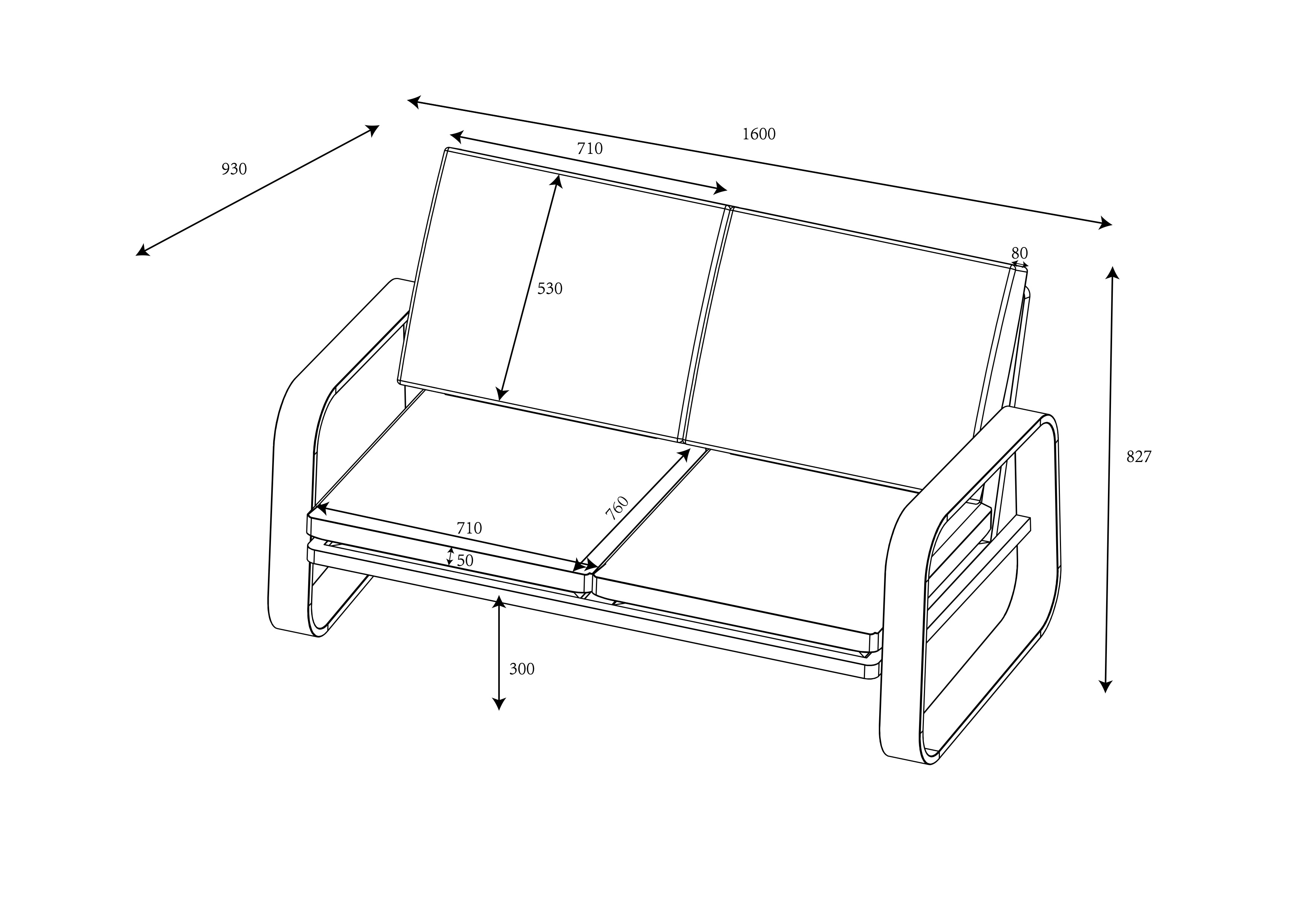 Orka 2 Seat Lounge Set with Adjustable Table dimensions